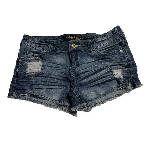 Celebrity Pink Womens Juniors Jean Shorts Size 3 Low Rise Booty Distressed Denim - Picture 1 of 12